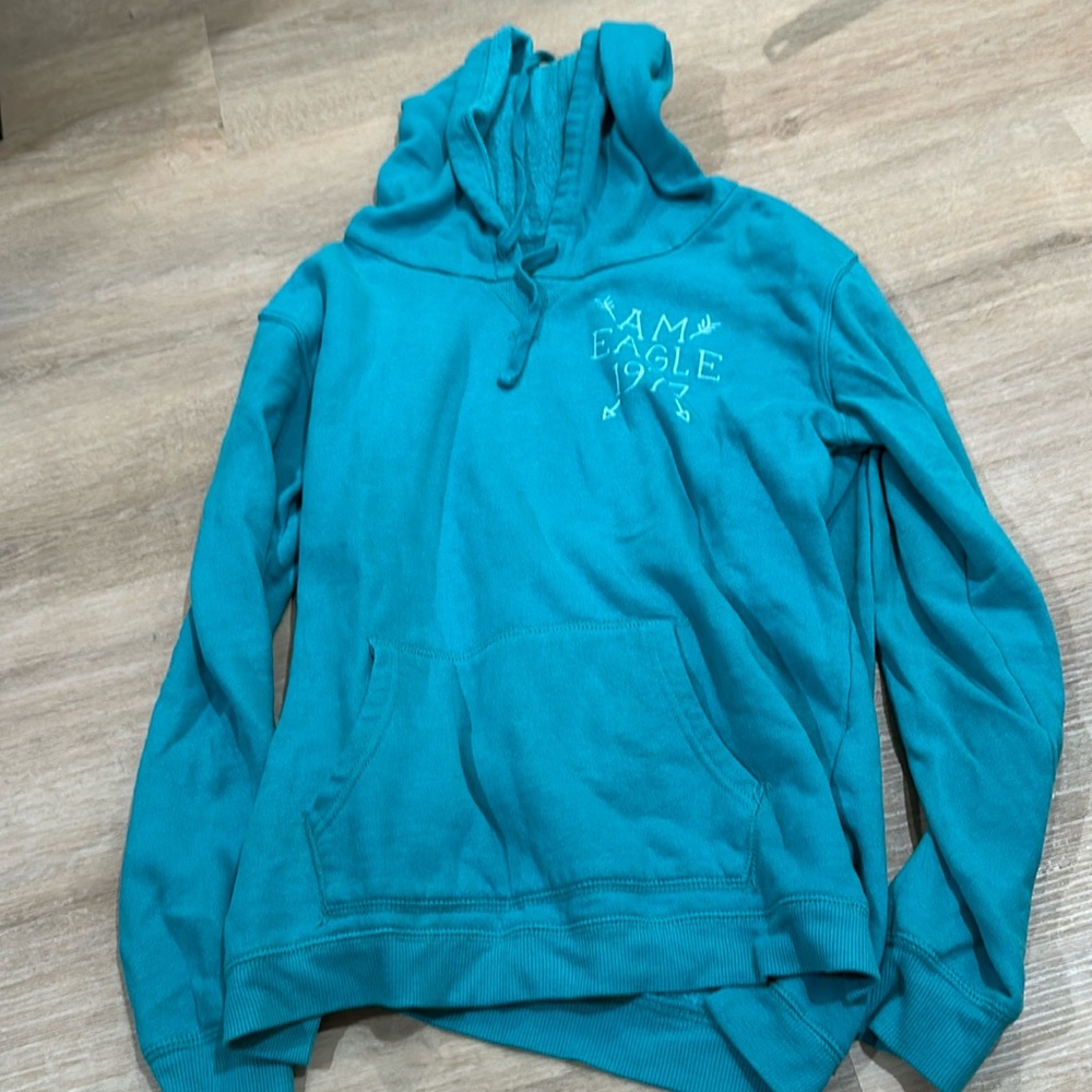 American Eagle Sweatshirt turquoise logo pullover size medium